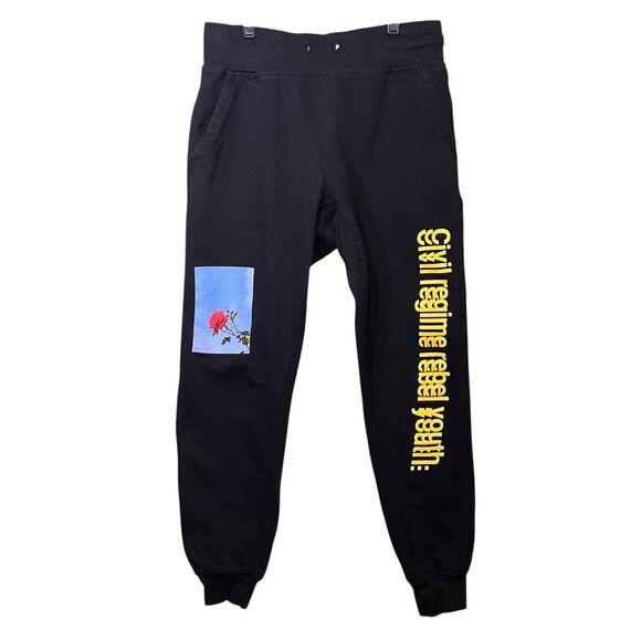 Civil Regime Sweatpants Mens Small Black Joggers Rebel Youth Rose Graphic Cuffed - Picture 2 of 13